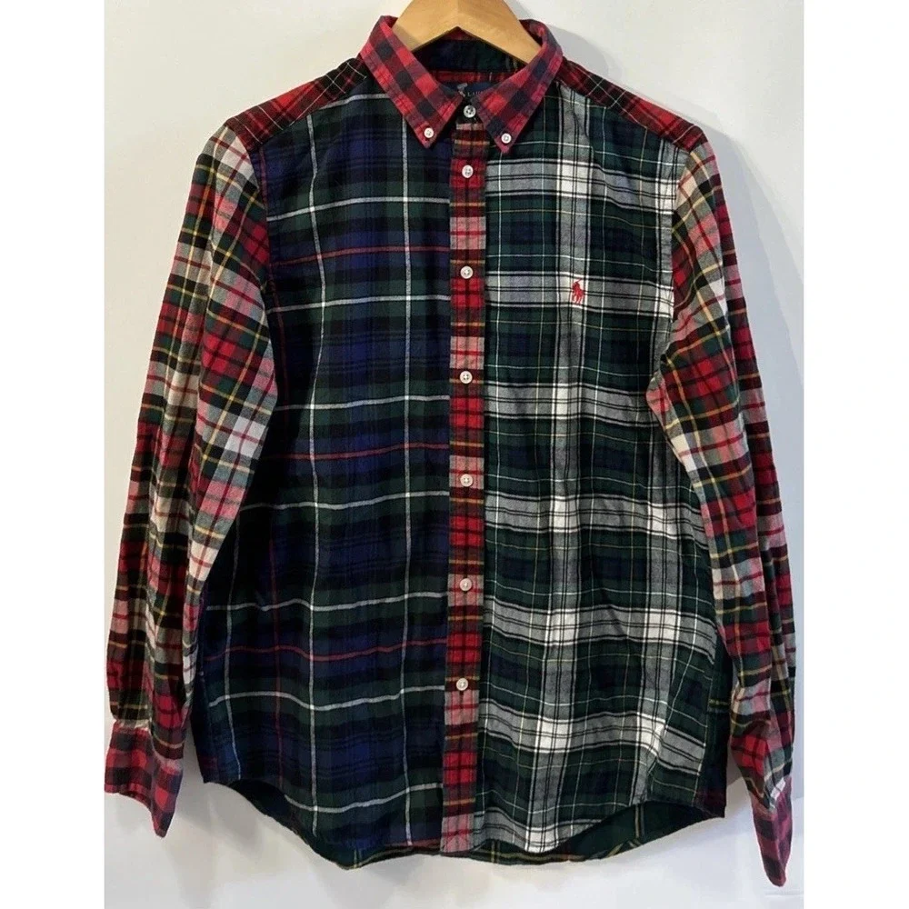 Boys Ralph Lauren Tartan Plaid L/S Button Down Flannel Shirt Holiday XL 18/20 EC
